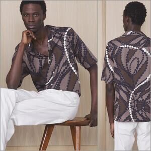Officine Generale Eren Camp collar Shirt Short Sleeve Cocoa Print XL